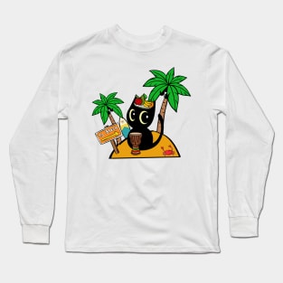Funny black cat is on a deserted island Long Sleeve T-Shirt